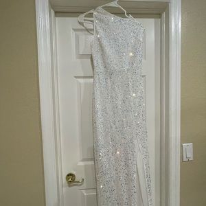 White Sequence Dress with Front Slit